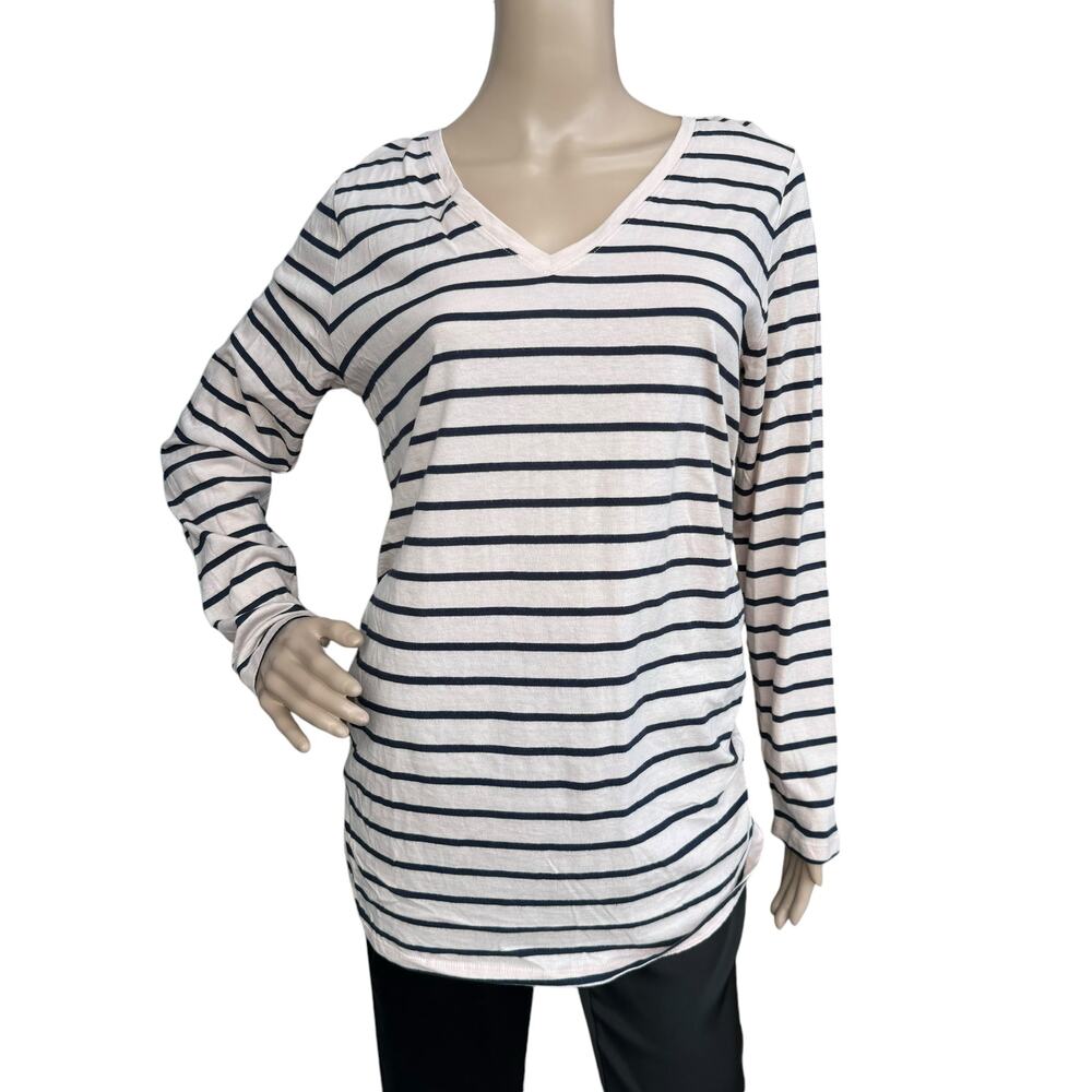 NEW Isabel Maternity Tee Pink & Navy Stripes, V-Neck, Long Sleeve, Size M